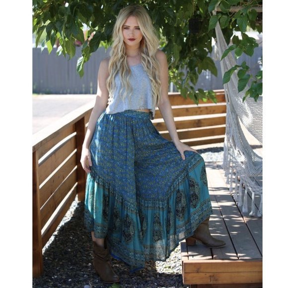 Blue Paisley Print Boho Chic Wide Leg Pants - Picture 2 of 8